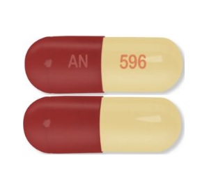 Pill AN 596 Red & Yellow Capsule/Oblong is Aspirin and Extended-Release Dipyridamole