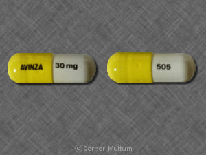 Pill AVINZA 30 mg 505 Yellow Capsule/Oblong is Avinza