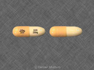 Pill Lilly 3144 AXID 150 mg White & Yellow Capsule/Oblong is Axid Pulvules