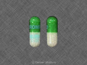 Pill BROMFED MURO 12-20 Green & White Capsule-shape is Bromfed SR