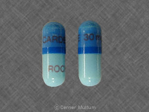 Pill CARDENE 30MG ROCHE Blue Capsule/Oblong is Cardene