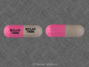 Pill MYLAN 7500 MYLAN 7500 Gray & Pink Capsule-shape is Cefaclor