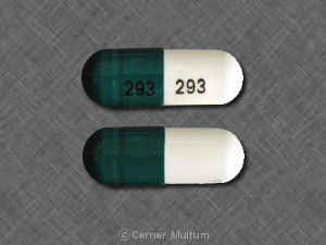 Pill 293 293 Green & White Capsule/Oblong is Cephalexin Monohydrate