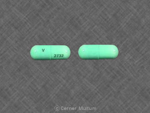 Pill V 2732 Green Capsule-shape is Chlordiazepoxide Hydrochloride and Clidinium Bromide