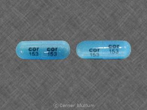 Pill cor 153 cor 153 Blue Capsule/Oblong is Clindamycin Hydrochloride