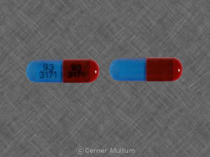 Pill 93 3171 93 3171 Red & Turquoise Capsule/Oblong is Clindamycin Hydrochloride