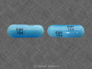 Pill cor 154 cor 154 Blue Capsule/Oblong is Clindamycin Hydrochloride