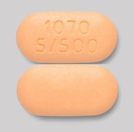 Pill 1070 5/500 Orange Capsule/Oblong is Xigduo XR