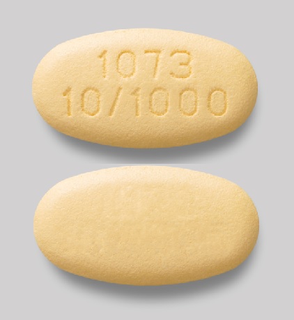 Pill 1073 10/1000 Yellow Oval is Xigduo XR