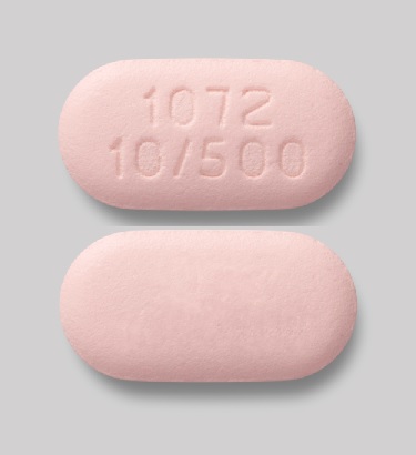 Pill 1072 10/500 Pink Capsule-shape is Xigduo XR