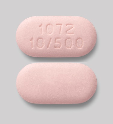 Pill 1072 10/500 Pink Capsule/Oblong is Xigduo XR