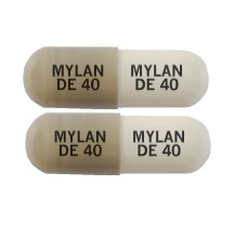 Pill MYLAN DE 40 MYLAN DE 40 Gray & White Capsule/Oblong is Dexmethylphenidate Hydrochloride Extended-Release