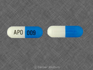 Pill APO 009 Blue & White Capsule/Oblong is Dilt-CD