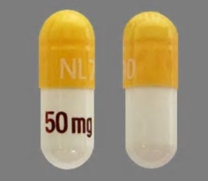 Pill NL 790 50 mg Yellow & White Capsule-shape is Doxycycline Monohydrate