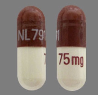 Pill NL 791 75 mg Brown & White Capsule/Oblong is Doxycycline Monohydrate