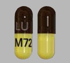 Pill LU M72 Brown & Yellow Capsule/Oblong is Doxycycline Monohydrate