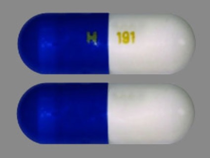 Pill H 191 Blue & White Capsule/Oblong is Duloxetine Hydrochloride Delayed-Release