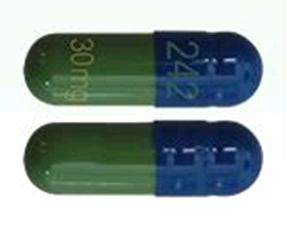 Pill 242 30 mg Blue Capsule/Oblong is Duloxetine Hydrochloride Delayed-Release