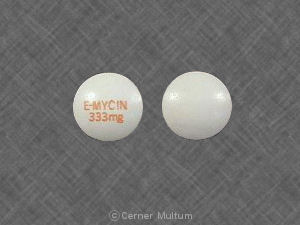 Pill E-MYCIN 333mg White Round is E-Mycin