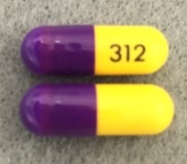 Pill 312 Purple Capsule/Oblong is Aspirin, Butalbital, Caffeine and Codeine Phosphate