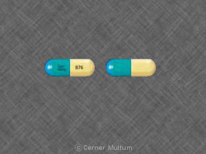 Pill barr 10 mg 876 Blue & Yellow Capsule-shape is Fluoxetine Hydrochloride