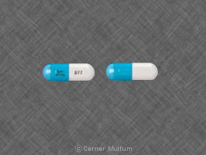 Pill barr 20 mg 877 Blue & Gray Capsule-shape is Fluoxetine Hydrochloride