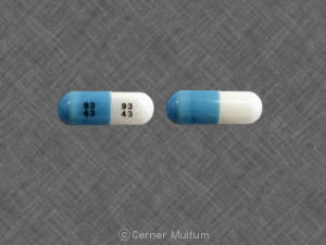 Pill 93 43 93 43 Blue & White Capsule/Oblong is Fluoxetine Hydrochloride