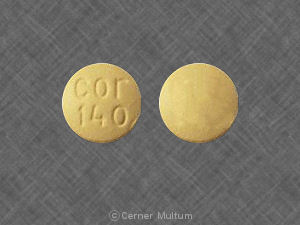 Pill cor 140 Yellow Round is Glyburide and Metformin Hydrochloride