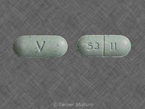 Pill V 53 11 Green Oval is Dextromethorphan and Guaifenesin LA