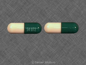 Pill 54 072 54 072 Green & Peach Capsule/Oblong is Hydroxyurea