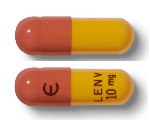 Pill E LENV 10 mg Red & Yellow Capsule-shape is Lenvima