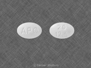 Pill APO 20 12.5 White Elliptical/Oval is Hydrochlorothiazide and Lisinopril