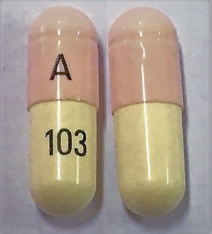 Pill A103 Pink Capsule/Oblong is Lithium Carbonate