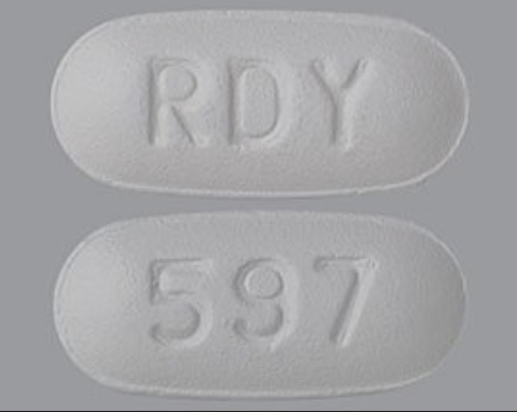 Pill RDY 597 Gray Elliptical/Oval is Memantine Hydrochloride