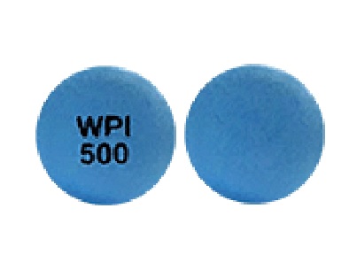 Pill WPI 500 Blue Round is Metformin Hydrochloride Extended-Release