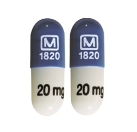 Pill M 1820 20 mg Blue & White Capsule/Oblong is Methylphenidate Hydrochloride Extended-Release