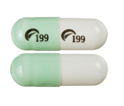 Pill Logo 199 Logo 199 Green & White Capsule-shape is Methylphenidate Hydrochloride Extended-Release (LA)