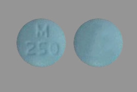 Pill M250 Blue Round is Metronidazole