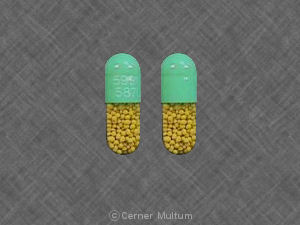 Pill 59911 5870 Green & Yellow Capsule/Oblong is Minocycline Hydrochloride
