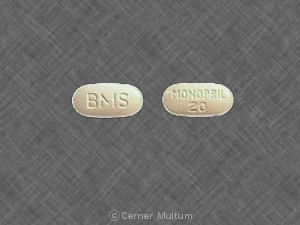 Pill BMS MONOPRIL 20 White Elliptical/Oval is Monopril
