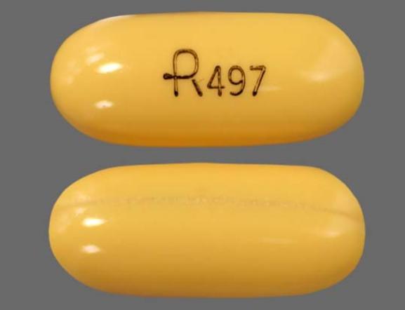 Pill R497 Yellow Capsule/Oblong is Nifedipine