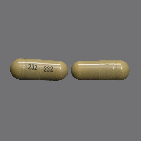 Pill 232 232 Brown Capsule/Oblong is Nitrofurantoin (Macrocrystals)