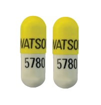 Pill WATSON 5780 White & Yellow Capsule/Oblong is Nitrofurantoin (Macrocrystals)