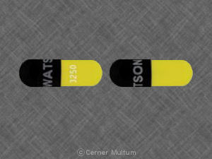 Pill WATSON 3250 Black & Yellow Capsule-shape is Nitrofurantoin (Monohydrate/Macrocrystals)