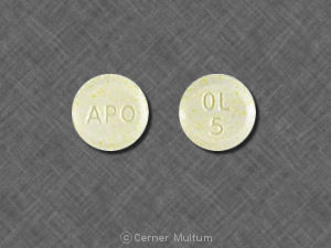 Pill APO OL 5 Yellow Round is Olanzapine (Orally Disintegrating)