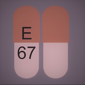 Pill E 67 Brown Capsule-shape is Omeprazole Delayed-Release