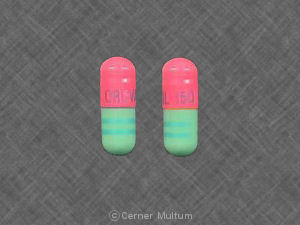 Pill ORUVAIL 150 Green & Pink Capsule-shape is Oruvail