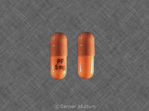 Pill PF 5 mg Brown & Orange Capsule-shape is OxyIR