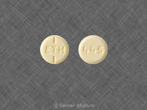 Pill ETH 445 Yellow Round is Oxycodone Hydrochloride