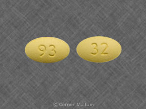 Pill 93 32 Yellow Elliptical/Oval is Oxycodone Hydrochloride Extended Release